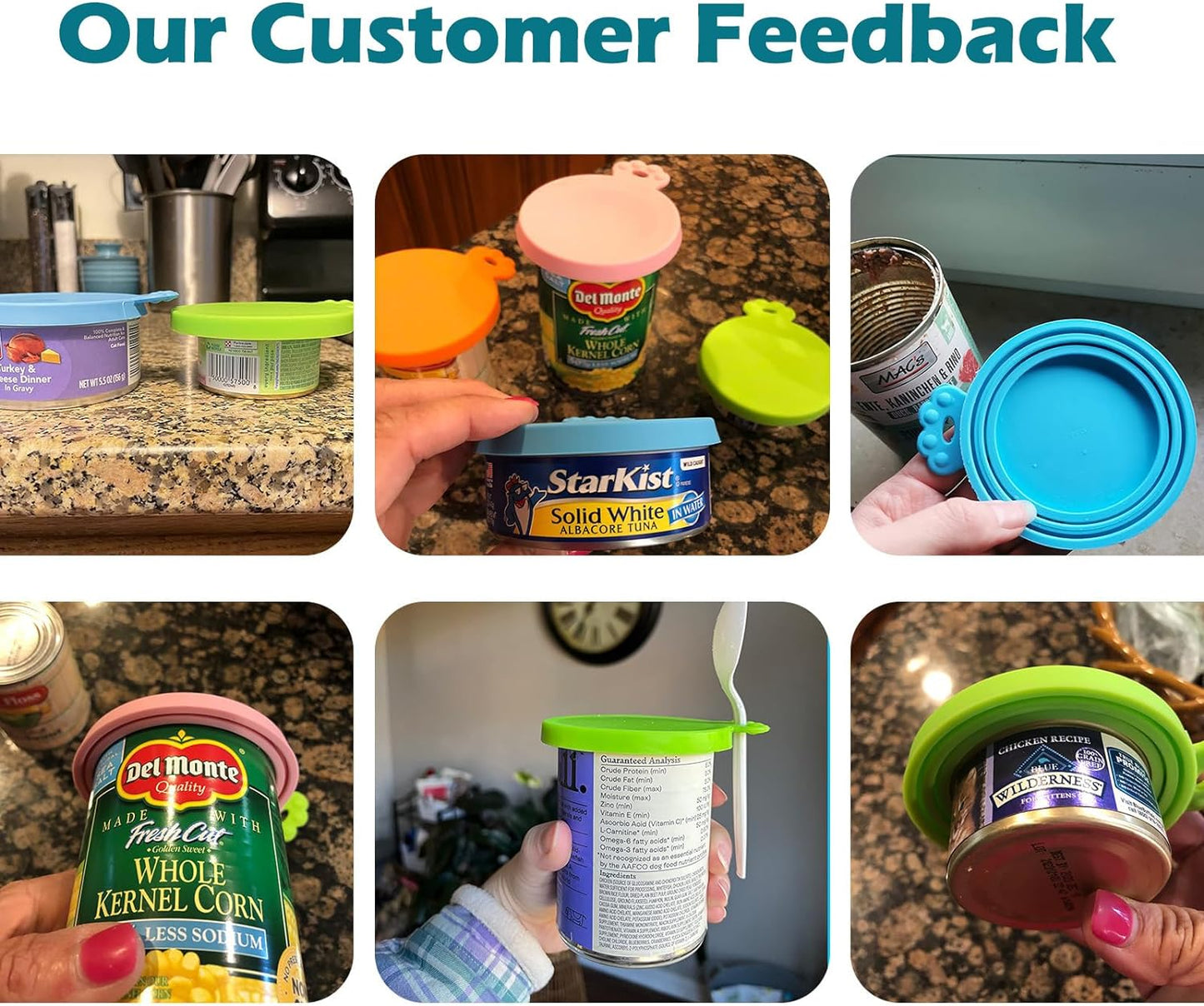 4 Pack Silicone Pet Can Cover Lids, Universal Size for Dog Cat Food, 1 Fit 3 Standard Size Can Tops, BPA Free Dishwasher Safe (Blue, Green, Orange, Pink)